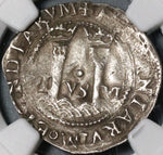 1542 NGC AU 58 Mexico 1 Real Carlos Joanna Silver Reales Spain Colonial Coin (21040801C)