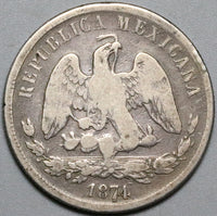 1874-Ho Mexico 50 Centavos Hermosillo Mint Balance Scale Silver Coin (23122807R)