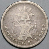 1874-Ho Mexico 50 Centavos Hermosillo Mint Balance Scale Silver Coin (23122807R)