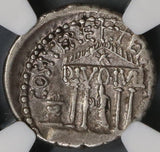 36 BC NGC VF Octavian Roman Imperatorial Denarius Temple Divo Julius Caesar (21091601C)