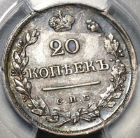 1823 PCGS AU Det Russia Silver 20 Kopeks Czar Alexander I Coin (20062803C)