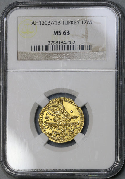 1801 NGC MS 63 Turkey Gold 1 Zeri Mahbub 1203/12 Mint State Coin 