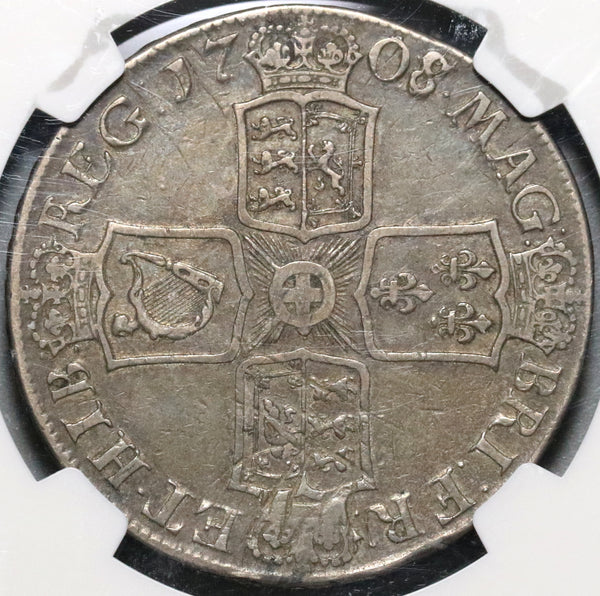 1708/7-E NGC VF 30 Anne Crown Great Britain Silver Coin POP 1/0 