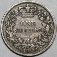 1845 Victoria Shilling Great Britain Sterling Silver Coin (23122602R)