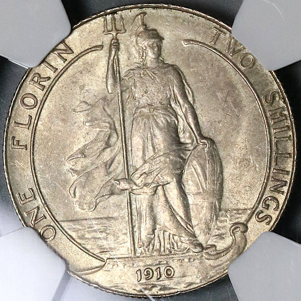 1910 NGC MS 62 Florin Edward VII Great Britain 2 Shillings Coin 
