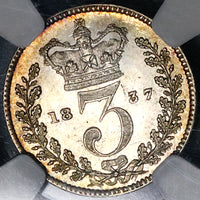 1837 NGC AU 58 William IV Great Britain 3 Pence Rare Silver Coin POP 1/0 (22091902D)