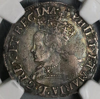 1554 NGC XF Mary Philip Groat 4 Pence Britain Tudor England Coin (23011001C)
