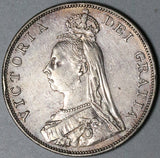 1889 Victoria Double Florin AU 4 Shillings Great Britain Silver Coin (21100704C)